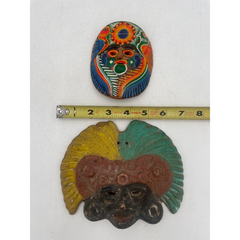 Handcrafted Vintage Mexican Ceramic Masks Colorful Aztec Tribal Face Wall Décor - Picture 5 of 8